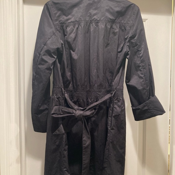 J Jill women’s coat trench s black rouched waist belted button & pockets - Picture 2 of 6
